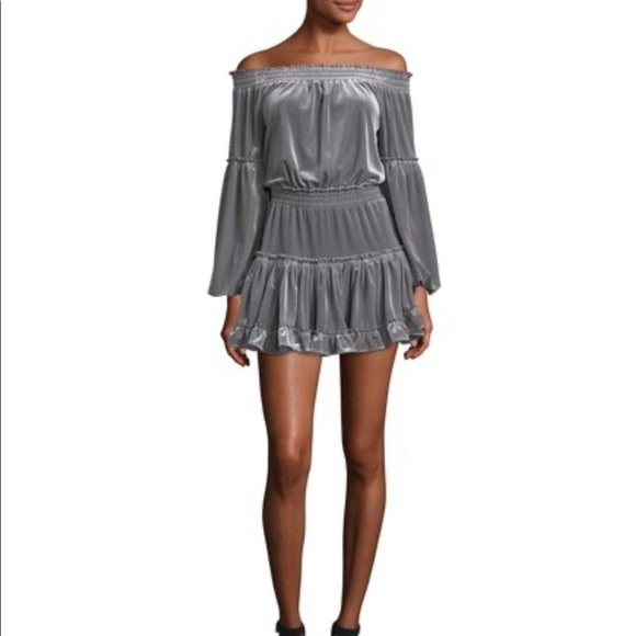 MISA Los Angeles Gray Velvet Offthe Shoulder Dress - Picture 2 of 16